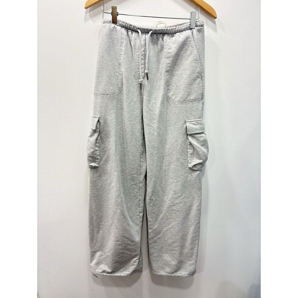 Open Edit XS Grey Cargo Sweatpants Wide Leg Drawstring Cinch Hem Utility Joggers